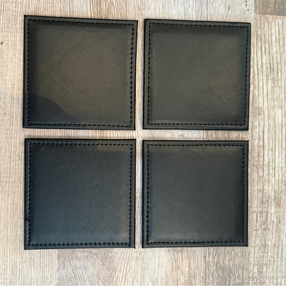 Wild Eye Designs Black Leather Coasters set of Four - Picture 3 of 5
